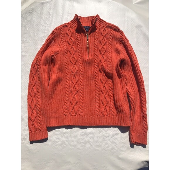 CHAPS Womens Orange 1/4 Zip Cable Knit Size Large - Picture 1 of 9